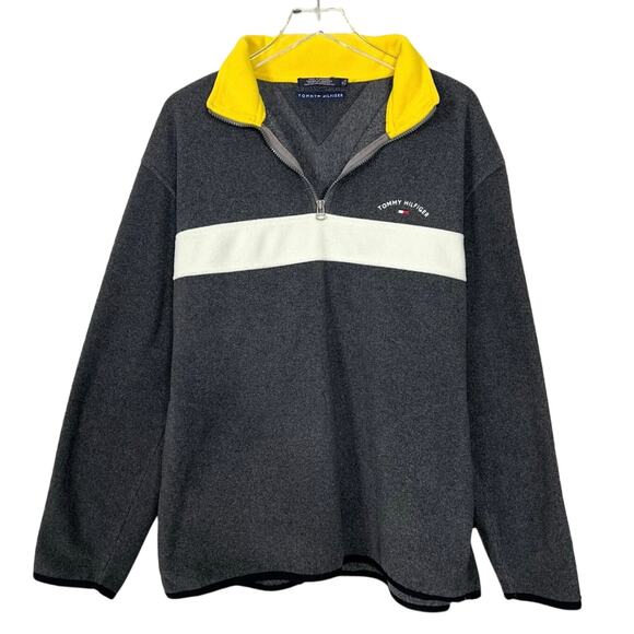 Tommy Hilfiger | Vintage Men's Y2K Grey Fleece Quarter Zip Sweater Jacket XL EUC - Picture 1 of 9